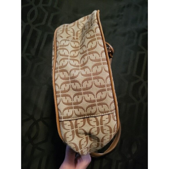 FOSSIL Monogram Boat Purse Shoulder Hand Bag Brown Women's Small Leather - Picture 9 of 15